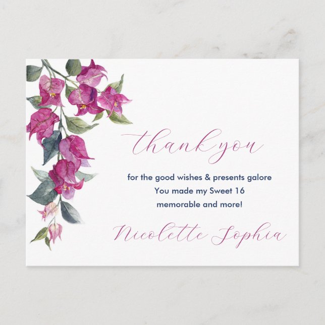 Mediterranean Bougainvillea Birthday Snack Labels  Postcard (Front)