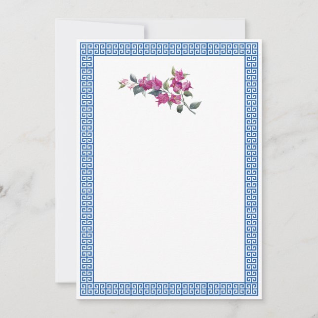 Mediterranean Bougainvillea Greek Key Invitation (Front)