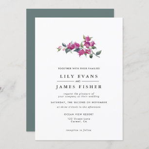 Mediterranean Bougainvillea Pink Burgundy Floral I Invitation