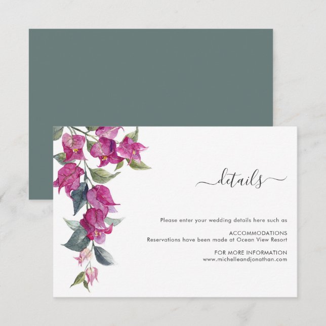 Mediterranean Bougainvillea Wedding Enclosure Card (Front/Back)