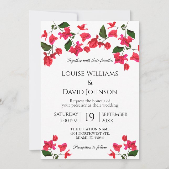 Mediterranean Bougainvillea Wedding Invitation (Front)