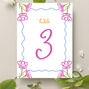 Mediterranean Bougainvillea Wedding Table Number