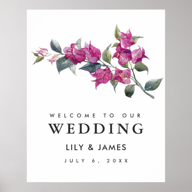 Mediterranean Bougainvillea Wedding  Welcome Sign (Front)