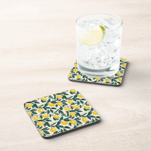 Mediterranean Bright Yellow Lemon Patterned Coaster