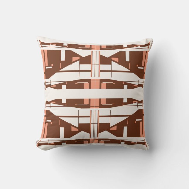 Mediterranean Brown Coral Off-White Mosaic Design Cushion (Front)