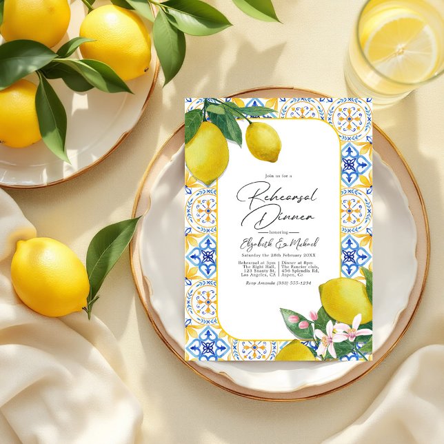 Mediterranean Charm Lemon Italian Rehearsal Dinner Invitation (Mediterranean Charm Lemon Italian Rehearsal Dinner Invitation)