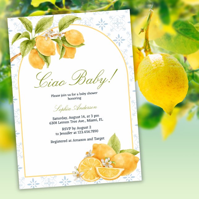 Mediterranean Ciao Baby Italian Lemon Baby Shower Invitation (Creator Uploaded)