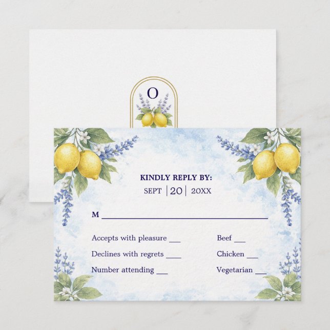 Mediterranean Citrus Botanical RSVP Wedding Respon Card (Front/Back)