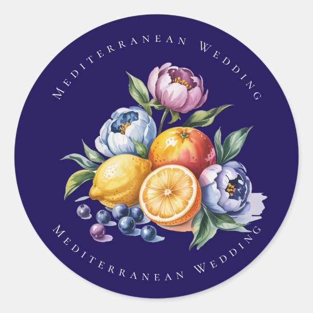 Mediterranean Citrus Bouquet Wedding Classic Round Sticker (Front)