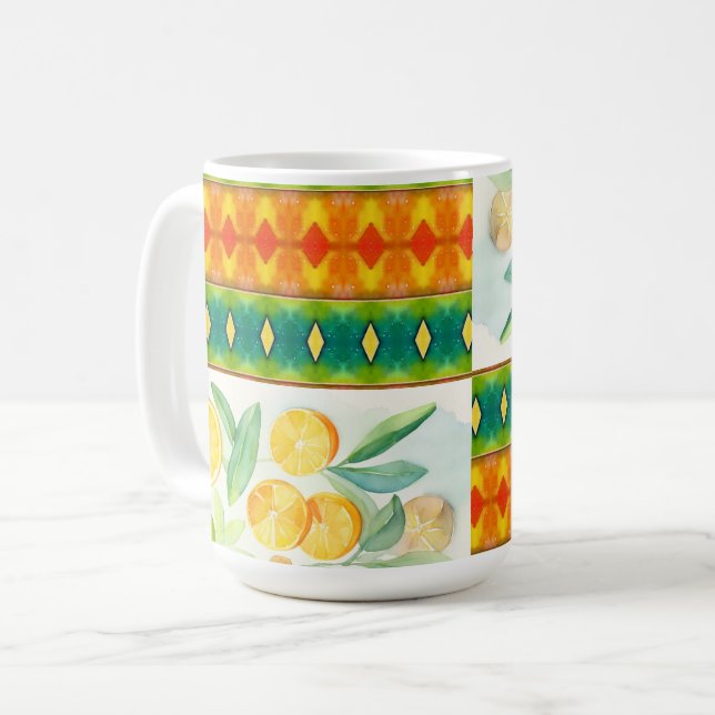 Mediterranean Citrus Delight. Orange and Lemons Coffee Mug (Front Left)