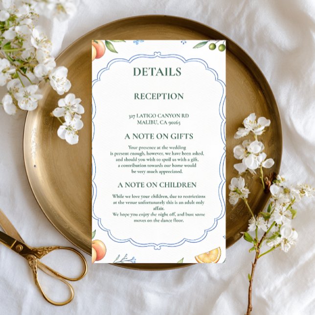 Mediterranean Citrus Floral Information Design Enclosure Card (Creator Uploaded)