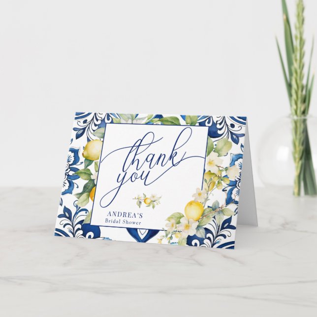 Mediterranean Citrus Lemon Bridal Shower Thank You Card (Front)