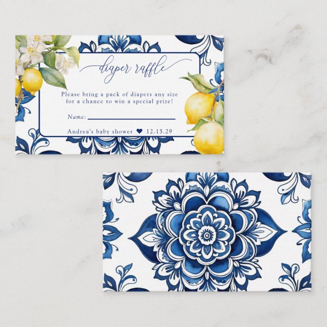 Mediterranean | Citrus Lemon | Diaper Raffle Enclosure Card (Front/Back)