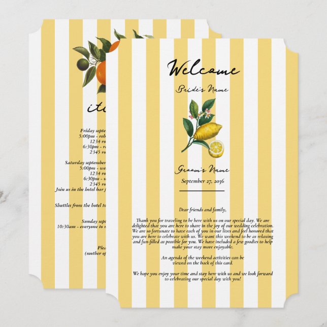Mediterranean Citrus Lemon Wedding Itinerary Programme (Front/Back)