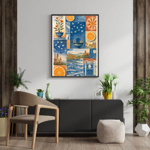 Mediterranean Citrus & Ocean Collage Art Print