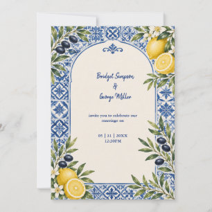Mediterranean Citrus Olive Arch Watercolor Wedding Invitation
