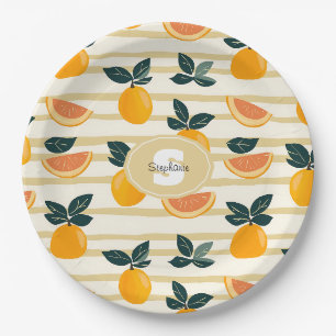 Mediterranean Citrus & Pink Grapefruit Stripes Paper Plate