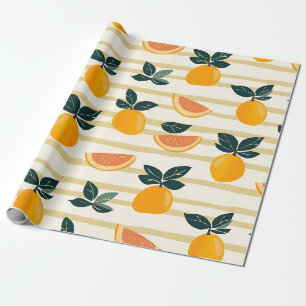 Mediterranean Citrus & Pink Grapefruit Stripes Wrapping Paper