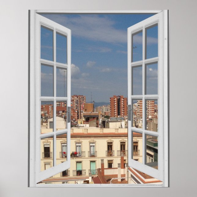 Mediterranean City Barcelona Window View  Poster (Front)