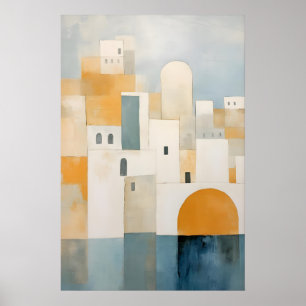 Mediterranean Cityscape Art Print Abstract Coastal