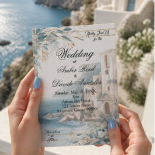 Mediterranean Coastal Blue & White Wedding Invitation