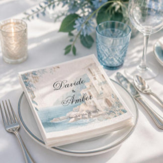 Mediterranean Coastal Blue & White Wedding Napkin