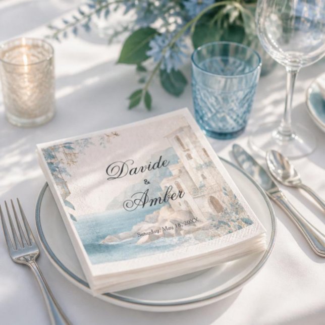 Mediterranean Coastal Blue & White Wedding  Napkin (Creator Uploaded)