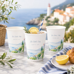 Mediterranean Coastal Café Paper Cups