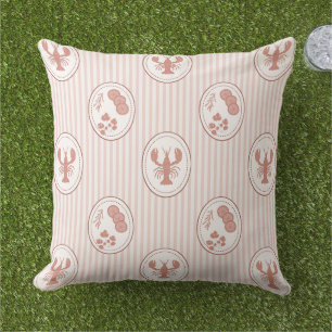 Mediterranean Coastal Lobster & Stripes Terracotta Cushion