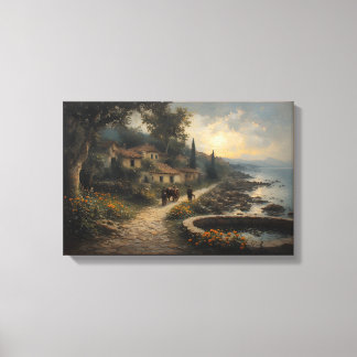 Mediterranean Coastal Village - 19th Century Style Canvas Print