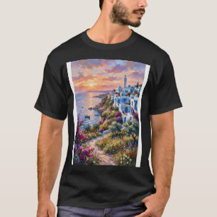 Mediterranean coastal village at sunset. Impasto p T-Shirt