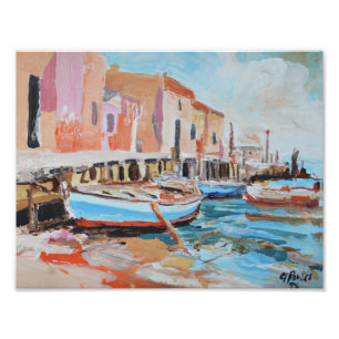 Mediterranean Coastal Village Harbour Impressionis Photo Print