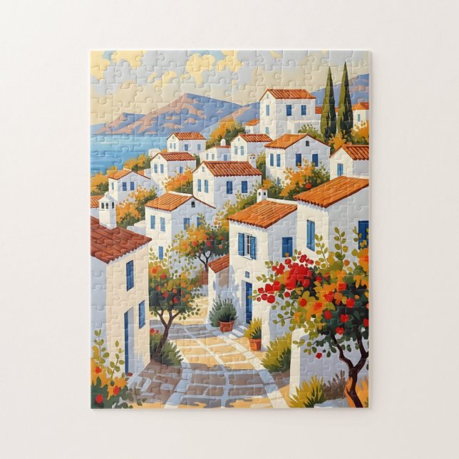 Mediterranean Coastal Village Puzzle (Vertical)