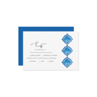 Mediterranean Cobalt Blue Tile Wedding RSVP Card