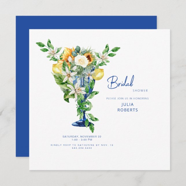 Mediterranean Cobalt Bridal Shower Invitation (Front/Back)