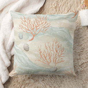 Mediterranean Coral Blue Orange Sandy Beige Cushion