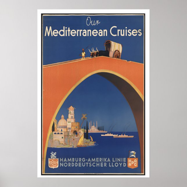 Mediterranean Cruise Vintage Advertising Poster (Front)