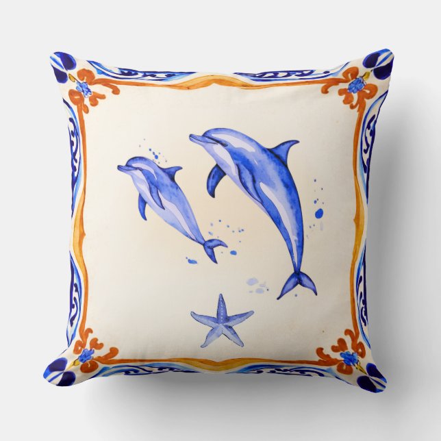 Mediterranean Dolphins Cushion (Front)
