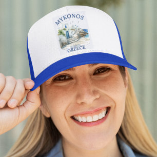 Mediterranean Dream: Mykonos in Art Trucker Hat