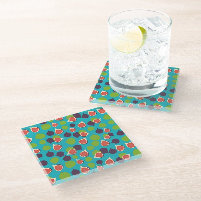 Mediterranean Fig Summer Fruit Pattern    Glass Coaster (Angled)