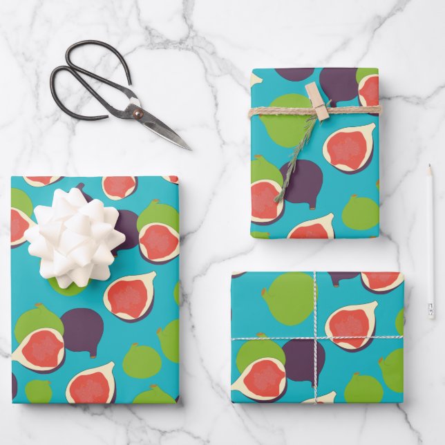 Mediterranean Fig Summer Fruit Pattern  Wrapping Paper Sheet (Front)