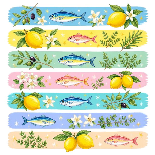 Mediterranean Fish Coastal T-Shirt (Inspired by Mediterranean flavors and seaside charm, this colorful fish design features lemons, oliv)