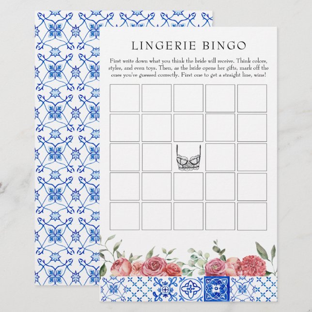 Mediterranean Floral Pink Game Lingerie Bingo Stationery (Front/Back)