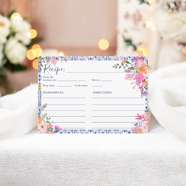 Mediterranean Floral Tile Bridal Shower Recipe Enclosure Card (Mediterranean Floral Tile Bridal Shower Recipe Enclosure Card)