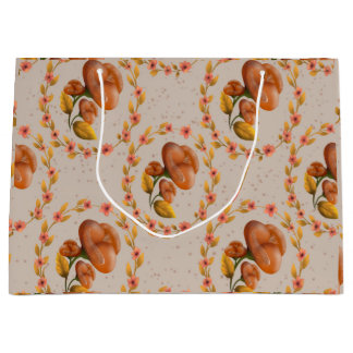Mediterranean floral wreath pattern warm orange fl large gift bag