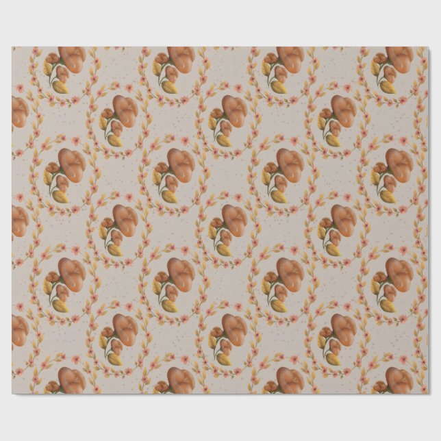 Mediterranean floral wreath pattern warm orange le wrapping paper (Flat)