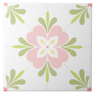 Mediterranean Flower Pink & Sage  Tile