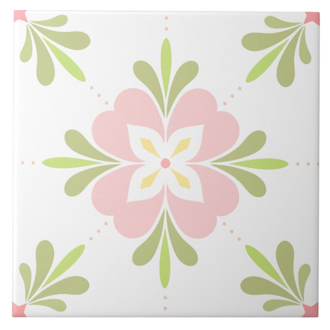 Mediterranean Flower Pink & Sage  Tile (Front)