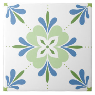 Mediterranean Flowers Blue & Green Tile