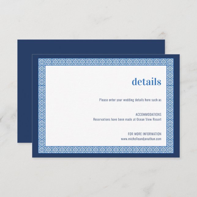 Mediterranean Greek Key Wedding Enclosure Card (Front/Back)